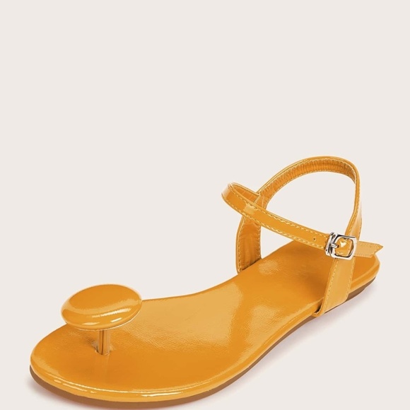 Women Toe Post Yellow Buckle Strap Flat Sandals US Sz 8.5 - Picture 7 of 7